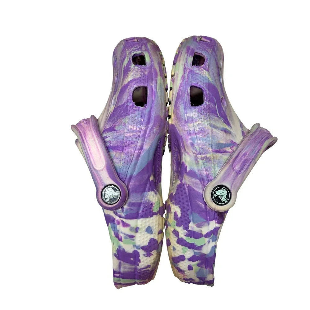 Crocs Classic Marbled Tie Dye Clogs J5 Big Kids Lavender Purple Y2K Fairycore